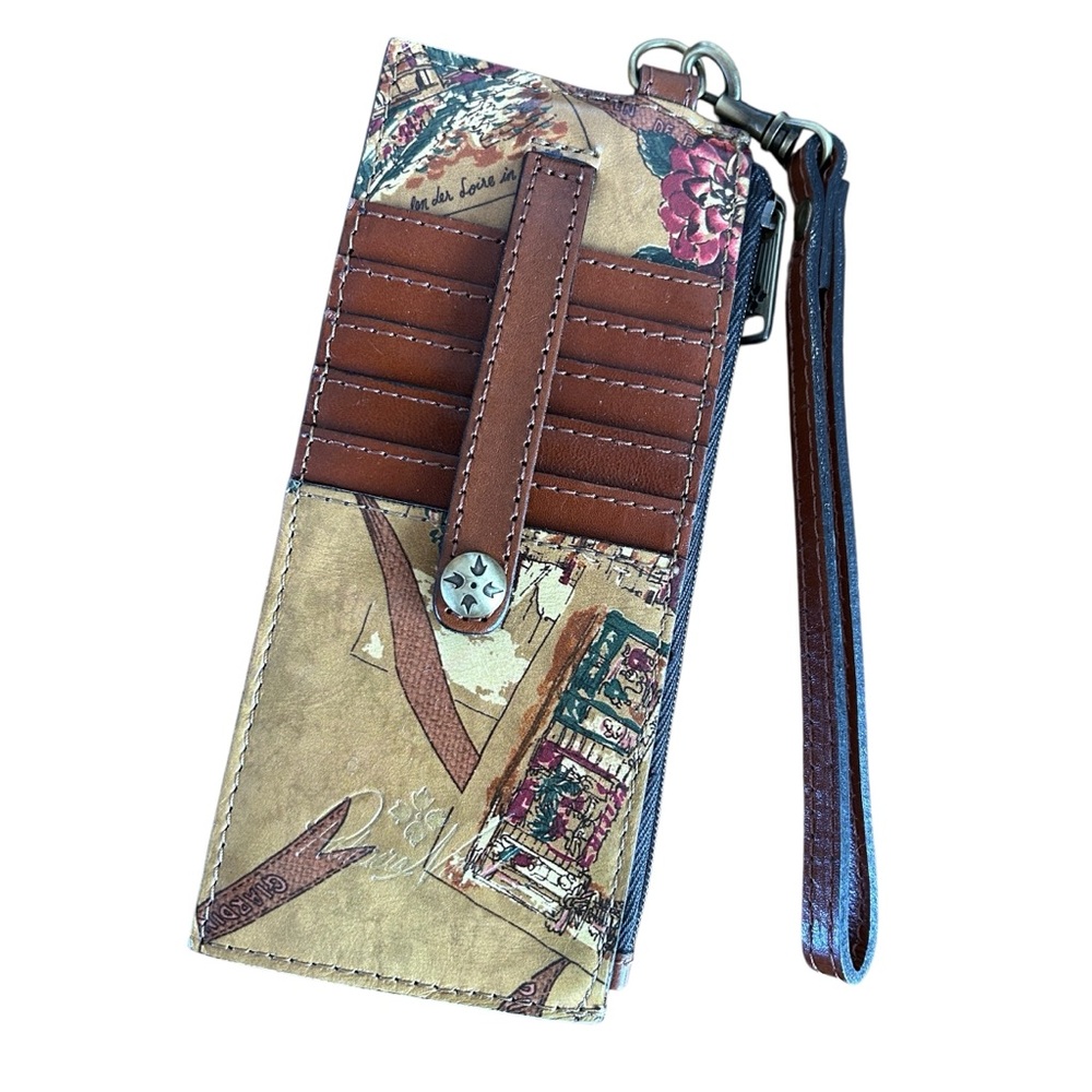 Patricia Nash Alanna Wristlet Wallet Euro Map Print RFID Leather
